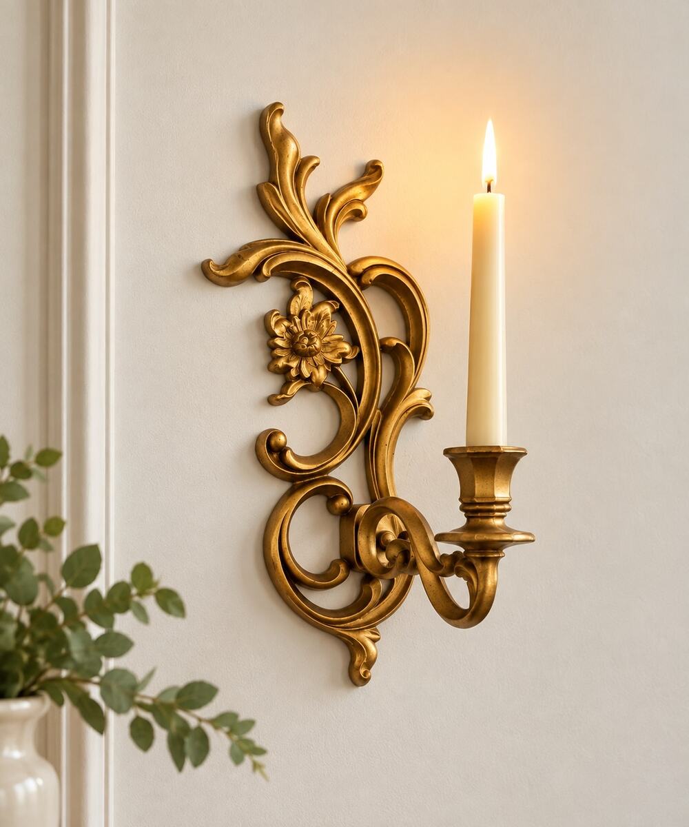 Syroco Gold Wall Sconce Candle Holder Vintage Ornate Floral Scroll Regency
